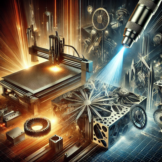 Dynamic display of various metal cutting technologies including laser, waterjet, and plasma cutting, each demonstrating their unique capabilities and precision on different metals.
