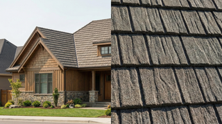 Comparison of DECRA Shake and DECRA Shake XD stone coated steel shake roofing profiles on a home.