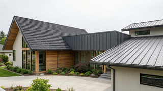 Comparison of stone-coated steel shingles, standing seam panels, and exposed-fastener metal panels on a residential roof